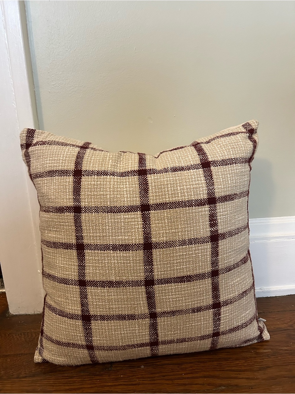 Hearth & Hand Cream Pillow with Brown Plaid